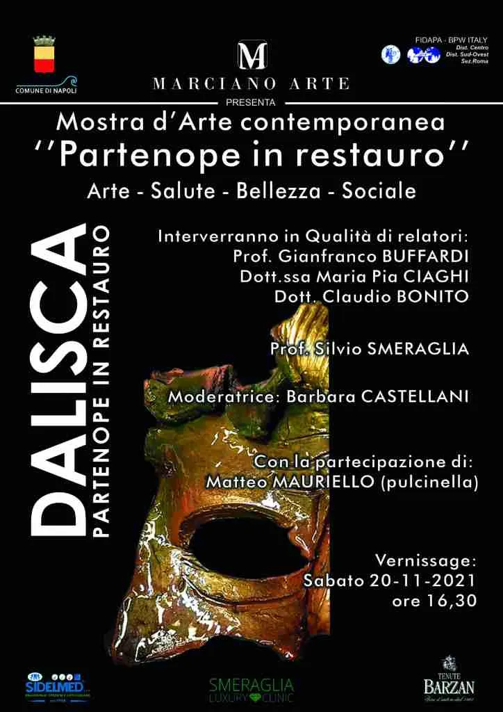 locandina, partenope in restauro, mostra di Dalisca a castel dell'ovo di napoli